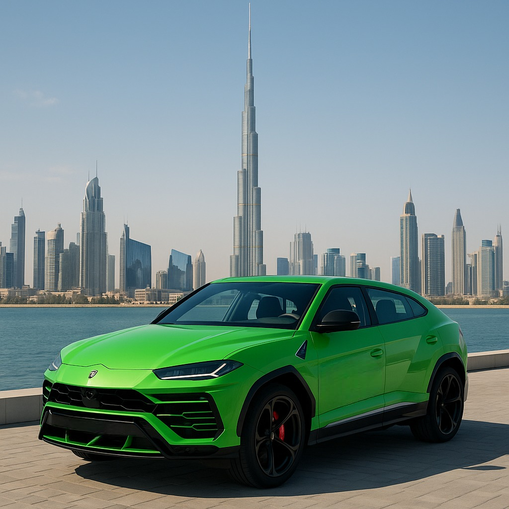 Green cars in Dubai reflecting the 2026 Middle East automotive color trend.
